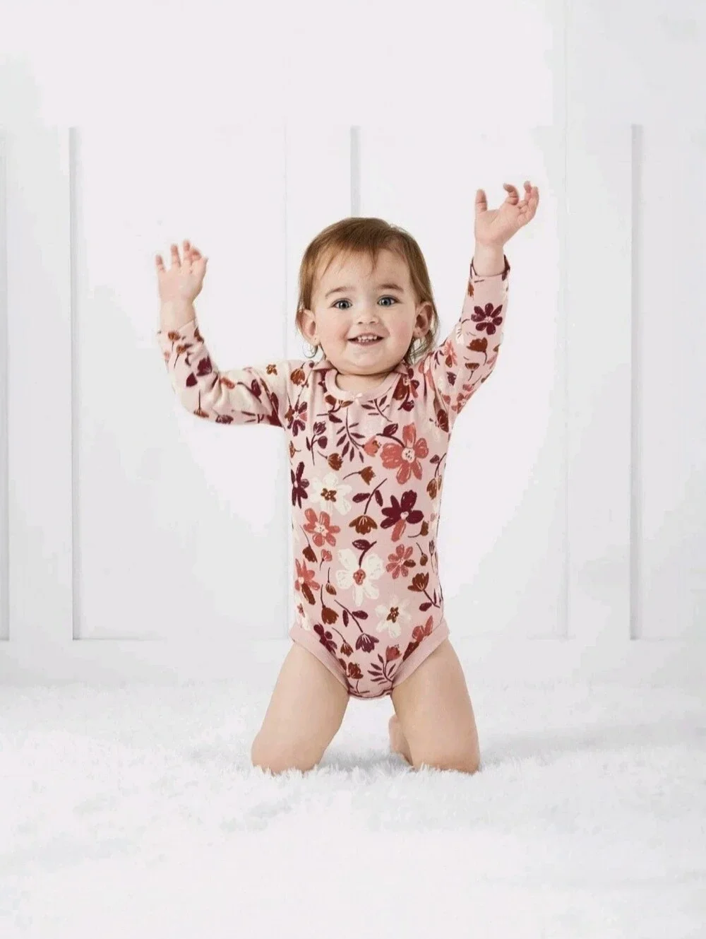 Members Mark Organic Cotton Bodysuits 4-Pack Floral Pink Baby Girls Size 12M NWT